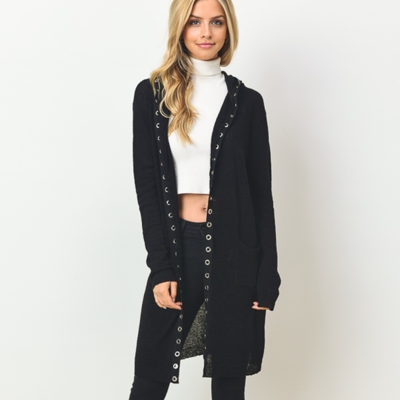 Gilli Black longline cardigan with hood - Picture 2 of 8